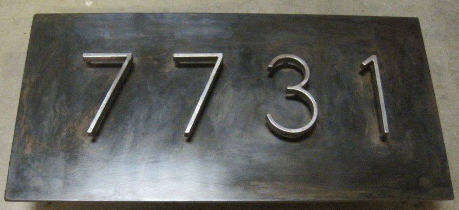 Address plaque made out of dyed mild steel and store bought letters